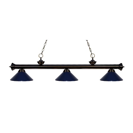 Z-Lite Riviera 3 Light Billiard Light, Bronze & Navy Blue 200-3BRZ-MNB